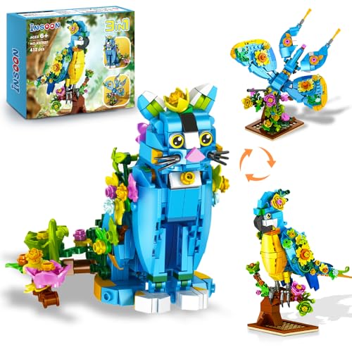 INSOON 3 in 1 Blume Papagei Katze Schmetterling Bauspielzeug, 412 Stück Tierfiguren Baustein, Spielzeug Geburtstag Weihnachten Geschenk für Kinder Jungen Mädchen Erwachsene ab 6 7 8 9 10 11 12+ Jahre INSOON 3 in 1 Blume Papagei Katze Schmetterling Bauspielzeug, 412 Stück Tierfiguren Baustein, Spielzeug Geburtstag Weihnachten Geschenk für Kinder Jungen Mädchen Erwachsene ab 6 7 8 9 10 11 12+ Jahre von INSOON