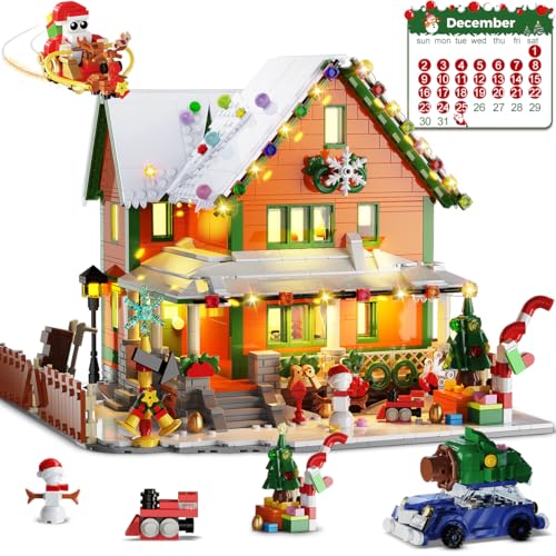 INSOON Adventskalender 2025 Weihnachts Haus Bauspielzeug mit Licht, 24-tägiges Countdown Mini Architektur Bausteinset, Festliches Klemmbausteine Geschenk für Erwachsene Jungen Mädchen ab 14 Jahren+ von INSOON
