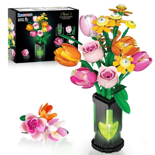INSOON Blumen Bauspielzeugset mit Vase & Licht für Erwachsene, 9 Blumenstrauß Bausteine 695 Stück, Botanical Kollektion Bausatz Pflanzen Home Deko, Geburtstage Geschenk für Frauen Kinder Mädchen ab 8+ INSOON Blumen Bauspielzeugset mit Vase & Licht für Erwachsene, 9 Blumenstrauß Bausteine 695 Stück, Botanical Kollektion Bausatz Pflanzen Home Deko, Geburtstage Geschenk für Frauen Kinder Mädchen ab 8+ von INSOON