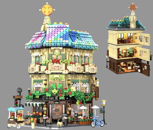 INSOON Kaffee Haus Baukasten mit LED Licht, 1876 Stück City Cafe Bauspielzeug mit Blumen Speisewagen, Architektur Home Decor Construction Modell für Erwachsene Teens Jungen Mädchen ab 12+ Jahren von INSOON