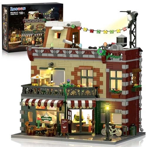 INSOON Kaffee Haus Bauspielzeug mit LED Licht, 1589 Stück Stadt Cafe Laden Baukasten mit Straße Lichter Bühne, Architektur Modell Spielzeug für Erwachsene Kinder Jungen Mädchen Alter 10 11 12+ von INSOON