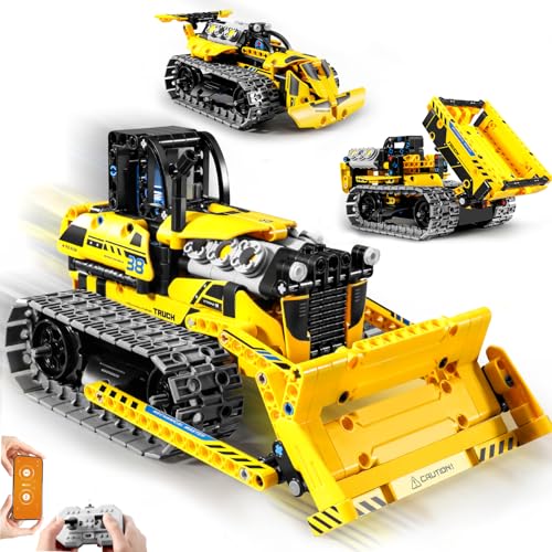 INSOON 3 IN 1 Ferngesteuertes Technik Auto Bauspielzeug Set with Aufladbare Batterie,452 Stück Bulldozer Kipplaster Raupenfahrzeug,STEM Technic Bausätze Baukasten Geschenke für Kinder Jungen ab 6-12+ von INSOON