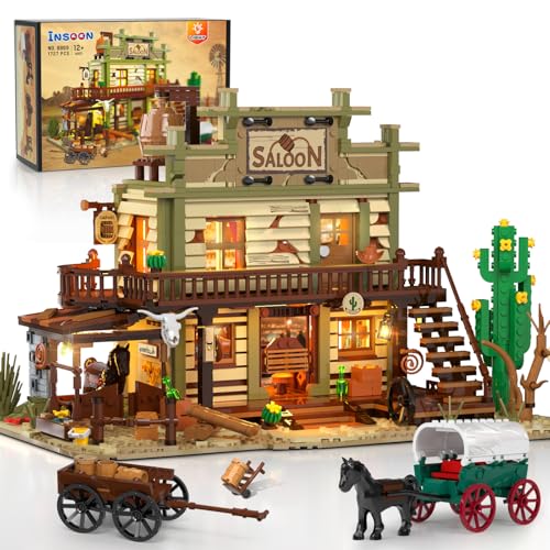 INSOON Western Saloon Bauspielzeug mit LED Licht, Wilder West Bausteine 1727 Stück, West Klemmbausteine Baukasten mit Pferd Stall Kutsche Cowboy Hut, Konstruktion Modell für Erwachsene Jugendliche 12+ INSOON Western Saloon Bauspielzeug mit LED Licht, Wilder West Bausteine 1727 Stück, West Klemmbausteine Baukasten mit Pferd Stall Kutsche Cowboy Hut, Konstruktion Modell für Erwachsene Jugendliche 12+ von INSOON