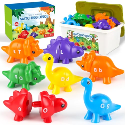 ABC Dinosaurier-Alphabet-Spielzeug, passende Buchstaben, doppelseitig, Feinmotorik, Vorschule, pädagogisches Montessori-Lernspielzeug mit Großbuchstaben, Kleinbuchstaben, für Kleinkinder von 3, 4, 5 ABC Dinosaurier-Alphabet-Spielzeug, passende Buchstaben, doppelseitig, Feinmotorik, Vorschule, pädagogisches Montessori-Lernspielzeug mit Großbuchstaben, Kleinbuchstaben, für Kleinkinder von 3, 4, 5 von INSPIMYST