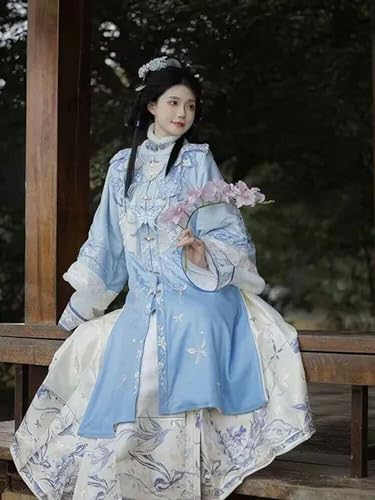 INSTR Chinesische Ming-Dynastie für Damen, traditionelle Stickerei, blaues Hanfu-Set, weibliches Neujahrskostüm, Geschenk für Frauen von INSTR