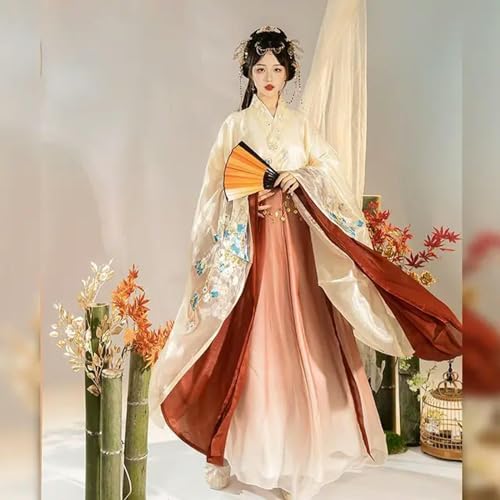 INSTR Chinesische traditionelle Stickerei Hanfu für Damen, Halloween, Karneval, Cosplay, Kostüm, Hanfu, Blau und Rot von INSTR