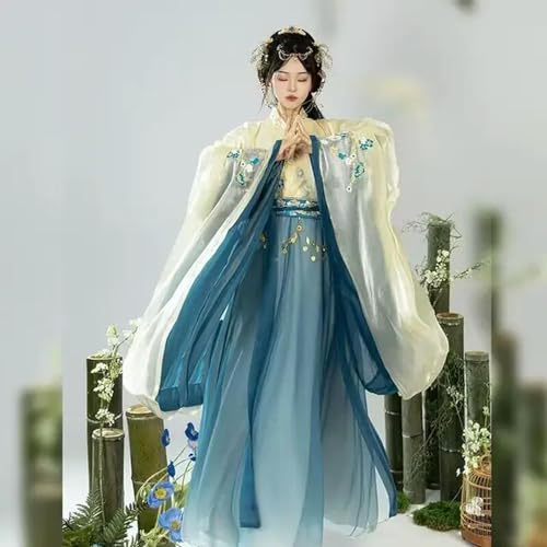 INSTR Chinesische traditionelle Stickerei Hanfu für Damen, Halloween, Karneval, Cosplay, Kostüm, Hanfu, Blau und Rot von INSTR