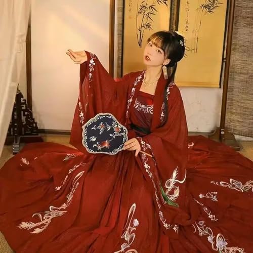 INSTR Chinesische traditionelle Stickerei Hanfu für Damen, Halloween, Karneval, Cosplay, Kostüm, Hanfu, schwarz-rotes Kleid für Damen von INSTR