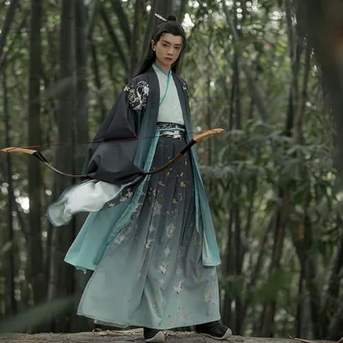 INSTR Chinesisches antikes Hanfu-Kostüm für Herren, Halloween, Bogenschützen, Cosplay, Hanfu, Farbverlauf, grünes Hemd + Rock + Mantel, Sets für Herren INSTR Chinesisches antikes Hanfu-Kostüm für Herren, Halloween, Bogenschützen, Cosplay, Hanfu, Farbverlauf, grünes Hemd + Rock + Mantel, Sets für Herren von INSTR