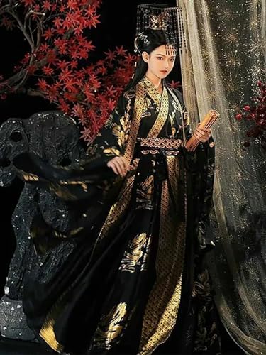 INSTR Damenkleid, traditionelles Hanfu, Bronze, Halloween, Königin, Cosplay, Kostüm, schwarz, Hanfu, 3-teiliges Set, Übergröße, XL von INSTR