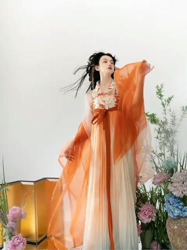 INSTR Damenkleid, traditionelles Hanfu-Kleid für Halloween, Fee, Cosplay, Farbverlauf, Gelb und Rosa, Hanfu-Kleid von INSTR