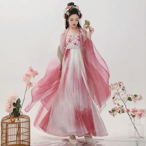 INSTR Damenkleid, traditionelles Hanfu-Kleid für Halloween, Fee, Cosplay, Farbverlauf, Rosa, Hanfu-Kleid, Partykleid von INSTR