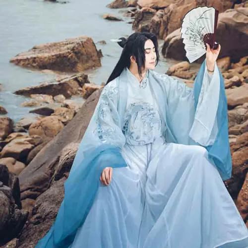 INSTR Hanfu Chinesische Traditionelle Stickerei, Hanfu, Cosplay-Kostüm, Verkleidung, Blau, Farbverlauf, Hanfu für Herren, Größe 4XL von INSTR