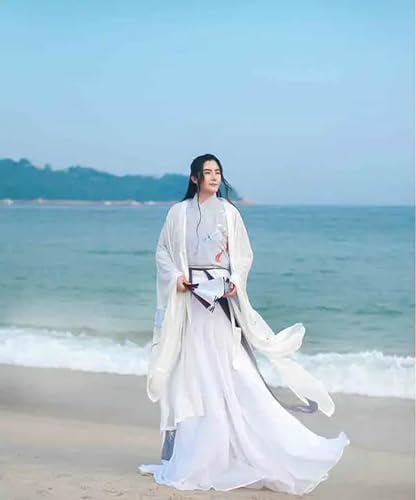 INSTR Hanfu Chinesisches traditionelles Hanfu-Kostüm für Erwachsene, Cosplay-Kostüm, für Herren, Damen, Weiß, Chiffon, Hanfu-Sets für Paare von INSTR