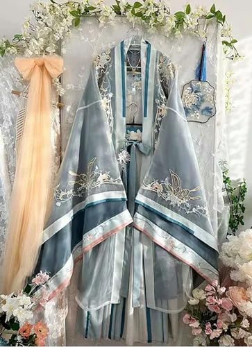 INSTR Hanfu Kleid für Damen, groß, alte chinesische traditionelle Stickerei, Hanfu, Cosplay, Kostüm, Tanzkleid, blau, rosa, Hanfu-Kleid von INSTR