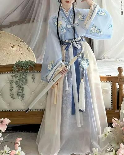 INSTR Hanfu Kleid für Damen, traditionelles Hanfu-Kleid, traditionelles Hanfu-Kleid, Fee, Cosplay, 2023, Sommer-Kostüm, Blau und Weiß von INSTR