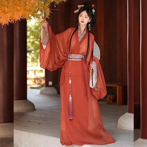 INSTR Hanfu Kleid für Damen, traditionelles chinesisches Hanfu-Kriegsgewand, weiblich, Karneval, Fee, Cosplay, Kostüm, Hanfu, Rot von INSTR