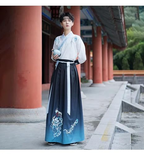 INSTR Hanfu-Outfit für Herren, chinesische alte Stickerei, Hanfu, Cosplay-Kostüm, Hanfu-Outfit für Herren, Übergröße, Blau von INSTR