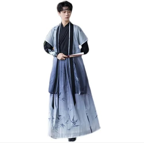 INSTR Hanfu-Outfit für Herren, chinesische alte Stickerei, Hanfu, Cosplay-Kostüm, groß, 4XL, Farbverlauf, Blau von INSTR