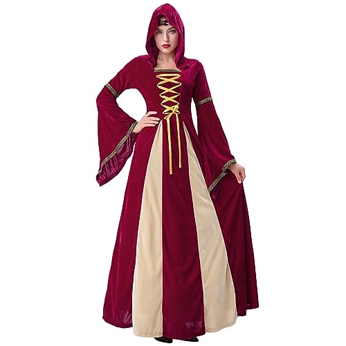 INSTR Kostüm Königin Mittelalterliches Kleid Damen Erwachsene Mittelalter Eleganz Kostüm Kleid der Hofkönigin aus Samt für Vampire, Zombies und edle Hexen (L) von INSTR