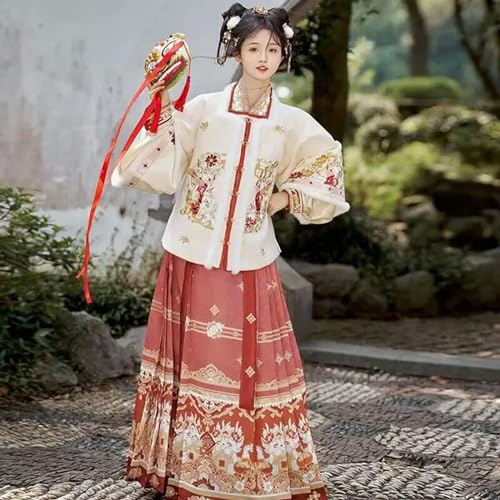 INSTR Warmes Hanfu-Kleid für Damen, chinesische traditionelle Stickerei, Hanfu, rot, gelb, weiß, Sets, weibliches Weihnachts- und Neujahrskostüm von INSTR