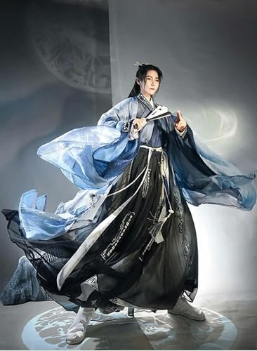 Traditionelle chinesische Hanfu-Jacke für Herren, Cosplay, Farbverlauf, blaue Hanfu-Jacke für Damen und Herren, Größe 3XL von INSTR