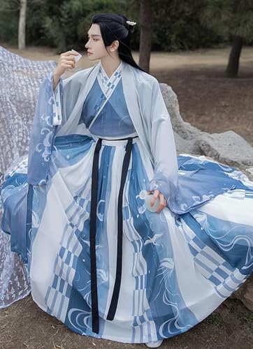 Traditionelles chinesisches Hanfu-Dynastie-Kostüm, Cosplay-Kostüm, Tanzkleid, Halloween-Outfits, blau, für Herren, Übergröße von INSTR