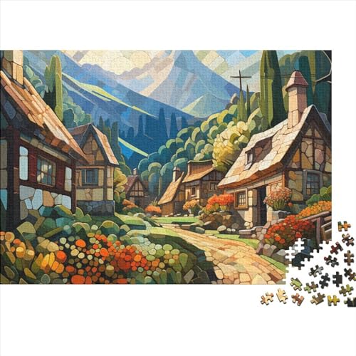 1000 Stück Mountain Village Cottage (20) Puzzles Für Erwachsene Impossible Puzzle 1000 Teiliges Puzzle Lernspiel Spielzeug Geschenk 1000pcs (75x50cm) von INTCHE
