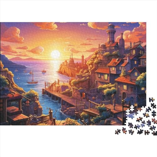 1000 Stück Sunset Over The Harbour Puzzles Für Erwachsene Impossible Puzzle 1000 Teiliges Puzzle Lernspiel Spielzeug Geschenk 1000pcs (75x50cm) von INTCHE