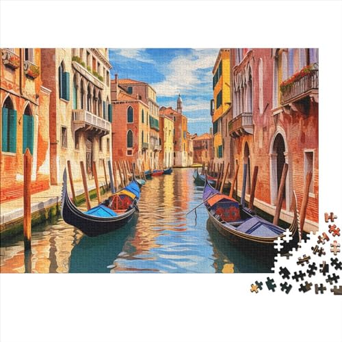 1000 Stück Venice Canal View Puzzles Für Erwachsene Impossible Puzzle 1000 Teiliges Puzzle Lernspiel Spielzeug Geschenk 1000pcs (75x50cm) von INTCHE