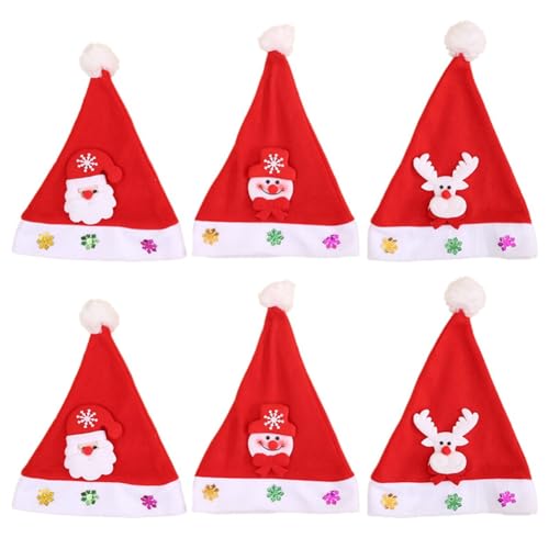 INTCHE 6 Stück Weihnachtsmütze, Rote Weihnachtsmütze für Weihnachtsfeiergeschenke, Geeignet für Erwachsene und Kinder, Langlebig von INTCHE