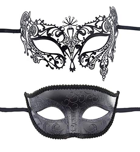 INTVN Masquerade Maske, 2 Stück, Männer Frauen Venezianische Maske für Maskenball Kostüm Karneval Party Halloween, Schwarz von INTVN