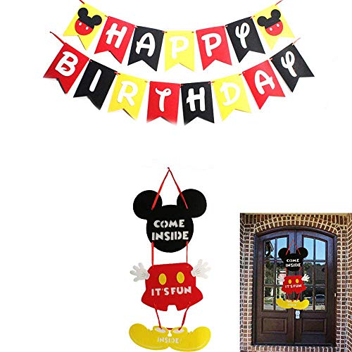 INTVN Mouse Themed Geburtstag Dekorationen, Mick Happy Birthday Banner Flaggen, Girlande und Willkommensschild Türschild für Babyparty, Geburtstag, Party, Dekoration von HDmirrorR