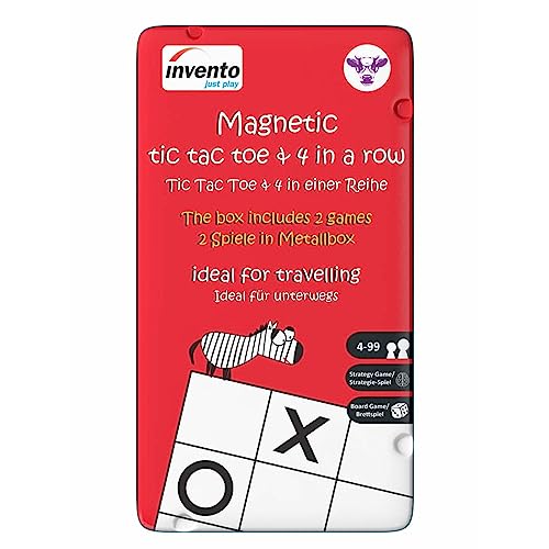 INVENTO just Play - Magnetspiel in handlicher Metalldose ab 2 Spieler zuhause und unterwegs Spieleklassiker ideal als Reisespiel oder Geschenk für Kinder ab 4 Jahre (Tic Tac Toe & 4 in Einer Reihe) von Invento
