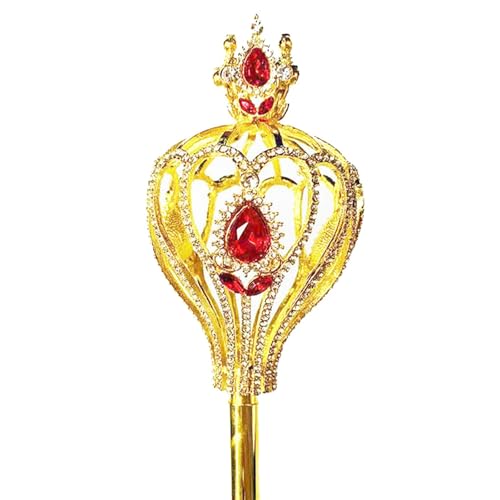 IOEUIWP Königin-Zepter-Kostüm, Stab, Gold, Comics, Prinzessinnen-Zauberstab, Rollenspiel-Requisiten mit Strasssteinen for Party-Ankleide Cosplay-Kostüm-Zubehö(Red) von IOEUIWP