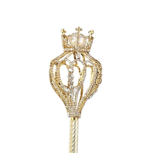 IOEUIWP Perle Kreuz Strass Zepter Oval Krone Cosplay Glänzende Zauberfee Zauberstab Cosplay-Kostüm-Zubehö(Gold A,50x8cm) von IOEUIWP