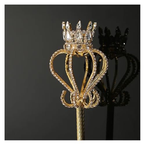 IOEUIWP Perle Kreuz Strass Zepter Oval Krone Cosplay Glänzende Zauberfee Zauberstab Cosplay-Kostüm-Zubehö(Gold B,50x8cm) von IOEUIWP