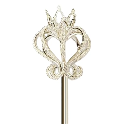 IOEUIWP Royal Crown Stil Lotus Zepter Zauberstab Strass Herz Form Fee Stick Kupfer Draht Hochzeit Requisiten Prinzessin Cosplay-Kostüm-Zubehö(Black,Pearl) von IOEUIWP