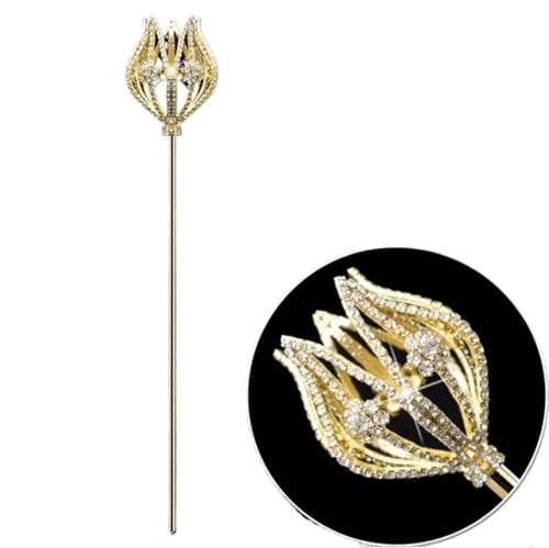 IOEUIWP Zauberstab Tulpe Lotus Zepter Prinzessin Strass for Hochzeit Kostüm Party Festival Requisiten Königin Frauen Cosplay-Kostüm-Zubehö(Gold) von IOEUIWP