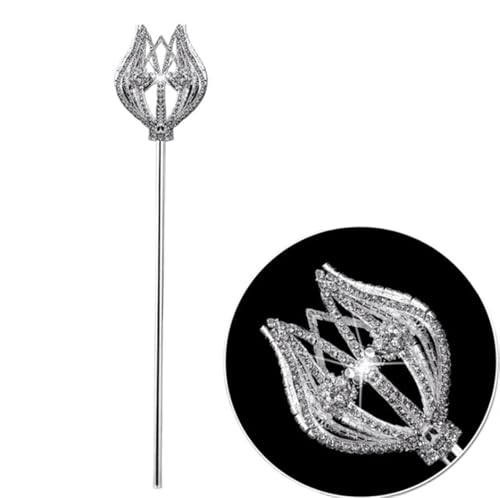 IOEUIWP Zauberstab Tulpe Lotus Zepter Prinzessin Strass for Hochzeit Kostüm Party Festival Requisiten Königin Frauen Cosplay-Kostüm-Zubehö(Silver) von IOEUIWP