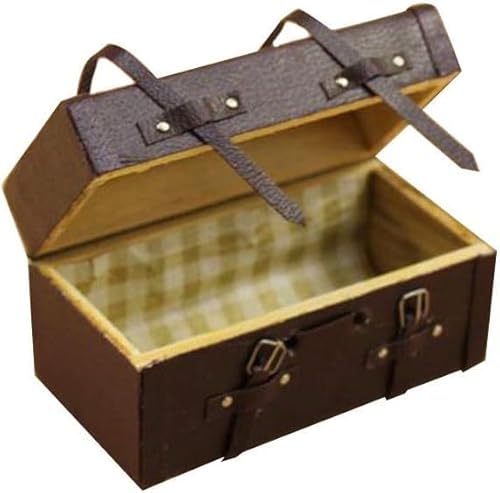 1:12 Puppenhaus Miniatur aus Leder aus Holz Trunk mit Riemen und Schnallen Minipuppen Zubehör Möbel Ausstattungen von IOIUSKKU