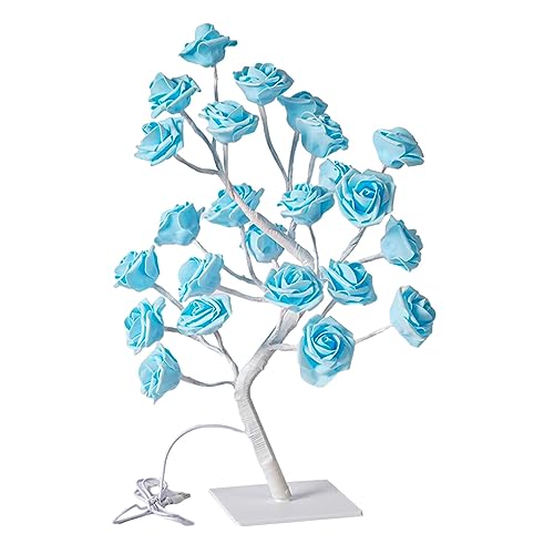 IOIUSKKU Rosenbaum Lampe, beleuchtete Bunte künstliche Blumen Bonsai Lichter, Geschenk für jeden Anlass, PVC künstliche Bonsai Baum Lichter, Blauer, rosafarbener, weißer Stab von IOIUSKKU