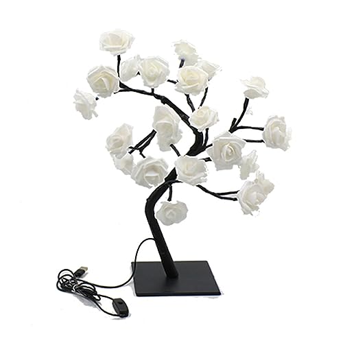 IOIUSKKU Rosenbaum Lampe, beleuchtete Bunte künstliche Blumen Bonsai Lichter, Geschenk für jeden Anlass, PVC künstliche Bonsai Baum Lichter, weißer schwarzer Stab von IOIUSKKU