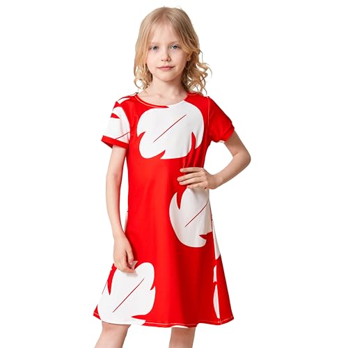 IOIZATE Mädchen Kinder Hawaii rotes Kleid Prinzessin Halloween Kostüm Blatt Sommerkleid (4-5T) von IOIZATE