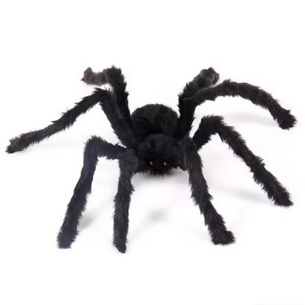 IONOMAT Große schwarze Spinne aus Plüsch, 30 cm, Halloween-Zubehör für Zuhause, Streich und Fänger von IONOMAT
