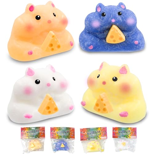 Hamster-Taba-Quetschspielzeug, ultraweiches TPR, sensorisches Fidget-Spielzeug für Stressabbau, niedliche Partygeschenke, Klassenzimmerpreise und Angstlinderung, Geschenke für Erwachsene und Kinder, 4 von IOOZ
