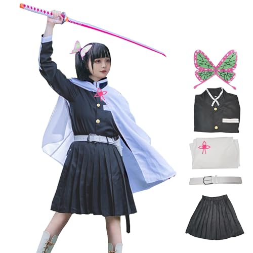 Erwachsene Agatsuma Tanjiro Cosplay Kostüm Damen Kochou Kimono Robe Halloween Outfit (XL, Schwarz) von IOPBOT