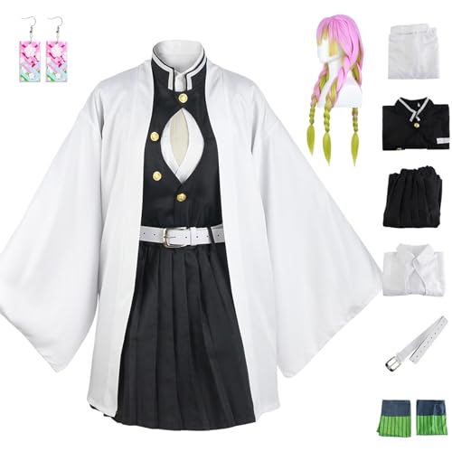 IOPBOT Japanischer Kimono-Bademantel für Damen, Anime, Cosplay, Jacke, Mantel, Uniform, Rock, Halloween-Outfits mit Ohrringen (Weiß 02, M) von IOPBOT