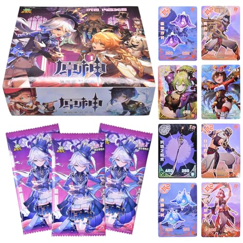 Genshin Cards IOSCDH Genshin Impact Card Booster Card Booster Box TCG CCG Charaktere Anime Cards Games Genshin Impact Cards für Kinder und Familien 36Packs/144pcs - S von IOSCDH