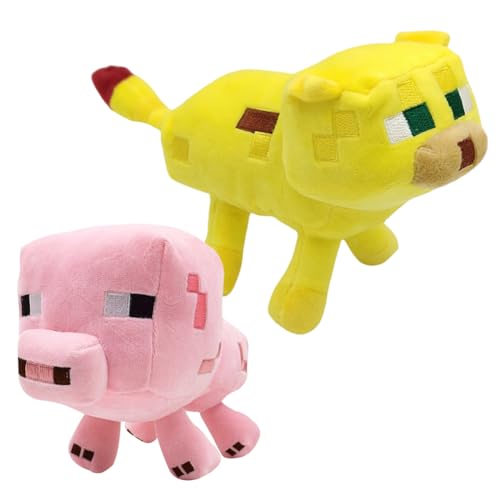 IOSCDH Mine cr-AFT Plüschtiere,2 Stück Ozelot Plüschfigur, Mine CRA-ft Pig Kuscheltier,Home Dekor Cartoon Plüsch Spielzeug Gefüllte für Fans Kinder und Spielbegeisterte，25cm & 16cm von IOSCDH